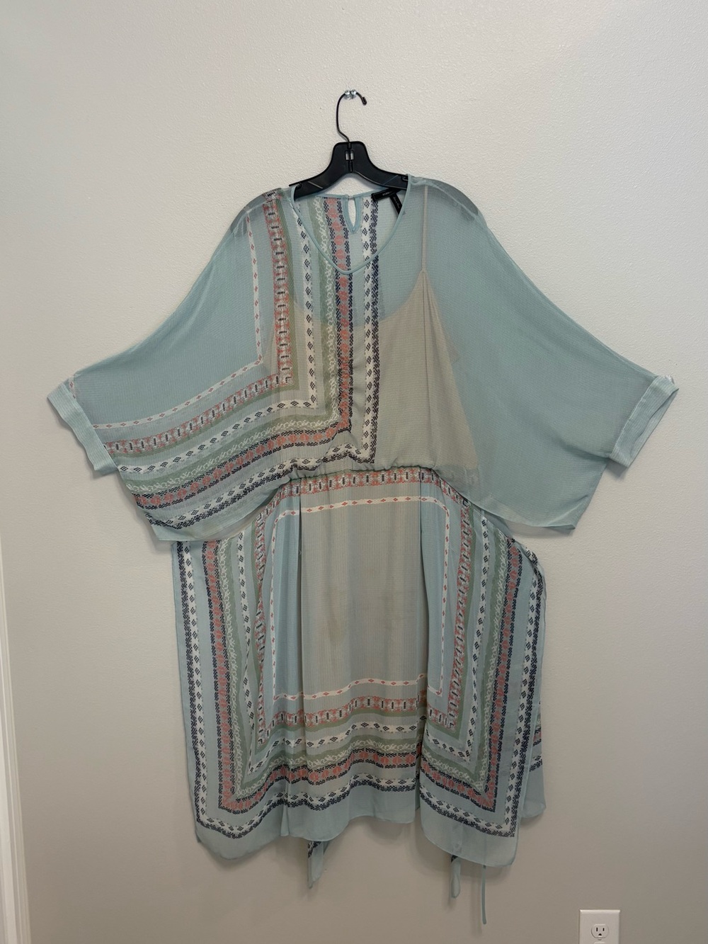 Light Blue Boho Sheer Kimono Cover-Up